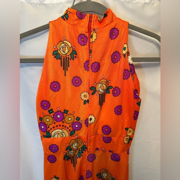 Vintage 1970s Lanz Original Dress Orange Floral Halter Dress Size XS/S Mod - Picture 6 of 9